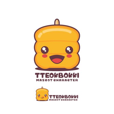 Sevimli Tteokbokki karikatür çizimi, geleneksel Kore yemekleri, mutlu bir ifadeyle, logolar, baskılar, çıkartmalar, vs. için uygun, beyaz arka planda izole edilmiş..