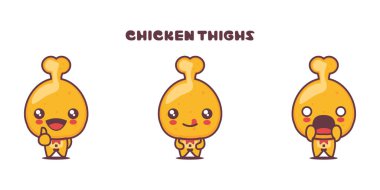 Farklı ifadelerle izole edilmiş, beyaz bir arka planda izole edilmiş tavuk butları çizgi film çizimi..