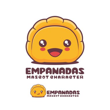 Empanadas çizgi film illüstrasyonu, mutlu bir ifadeyle, logolar, baskılar, çıkartmalar vs. için uygun, beyaz bir arkaplanda izole edilmiş..