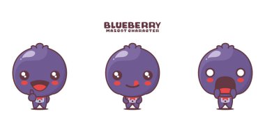 Beyaz arka planda izole edilmiş, farklı ifadelere sahip yaban mersini çizimi vektörü çizimi.