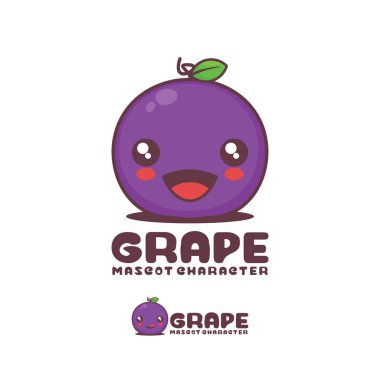 Üzüm çizgi film çizimi, mutlu bir ifadeyle, logolar, baskılar, çıkartmalar vs. için uygun, beyaz bir arkaplanda izole edilmiş..