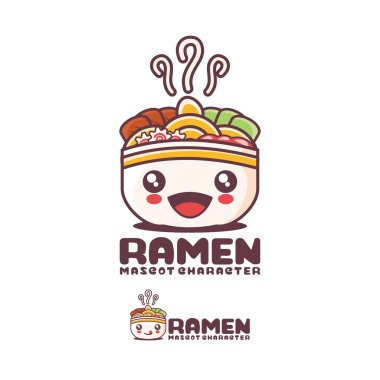Vektör ramen karikatür çizimi, geleneksel Japon erişteleri, mutlu bir ifadeyle, logolar, baskılar, çıkartmalar, vb, beyaz arka planda izole edilmiş..