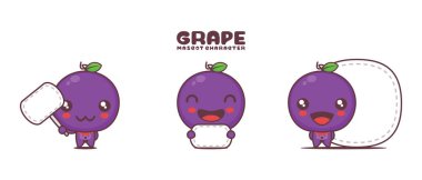 Beyaz arkaplanda izole edilmiş, boş pankart afişi ile, vektör üzüm çizgi filmi çizimi.