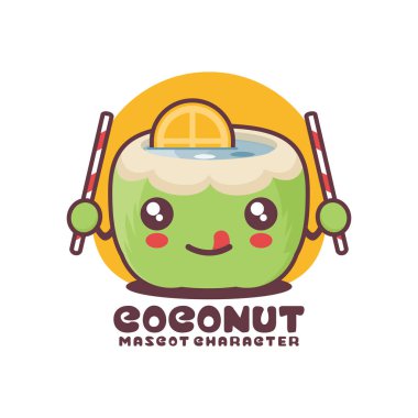 Vektör yeşil hindistan cevizi karikatür çizimi, logolar, baskılar, çıkartmalar vs. için uygun, beyaz arkaplan üzerinde izole.