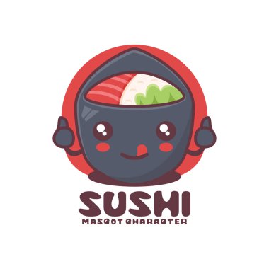 Vektör temaki sushi karikatür çizimi, Japon geleneksel yemekleri, logolar, baskılar, çıkartmalar, vs. beyaz arka planda izole edilmiş..