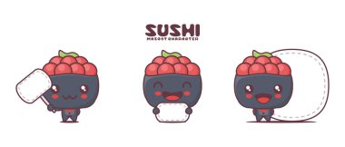 Somon yumurtalı vektör gunkan suşisi, Japon geleneksel yemekleri, boş pankartlı, beyaz arka planda izole edilmiş..