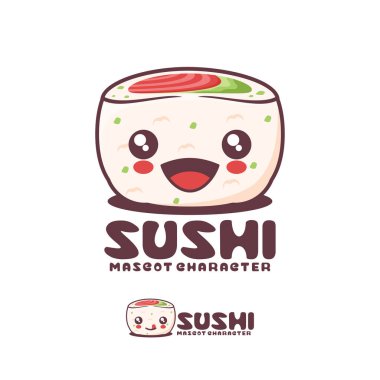 Vektör uramaki sushi, Japon geleneksel yemeği, mutlu bir ifadeyle, logolar, baskılar, çıkartmalar vs. için uygun, beyaz arka planda izole edilmiş..