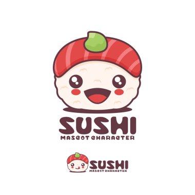 Vektör nigiri sushi, Japon geleneksel yemeği, mutlu bir ifadeyle, logolar, baskılar, çıkartmalar vs. için uygun, beyaz arka planda izole edilmiş..