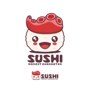 Ahtapot dokunaçlı vektör nigiri suşi, Japon geleneksel yemekleri, mutlu bir ifadeyle, logolar, baskılar, çıkartmalar, vs. için uygun, beyaz arka planda izole edilmiş..