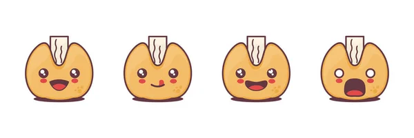 Vector Fortune Cookie Mascot Cartoon Different Facial Expressions Suitable Icons — Stock vektor