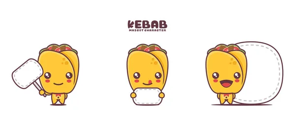 Vector Kebab Cartoon Mascot Blank Board Banner Isolated White Background — Stock vektor