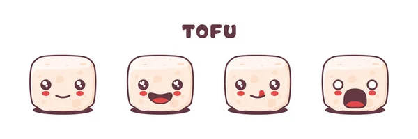 Vektor Tofu Tecknad Maskot Med Olika Ansiktsuttryck Lämplig För Ikoner — Stock vektor