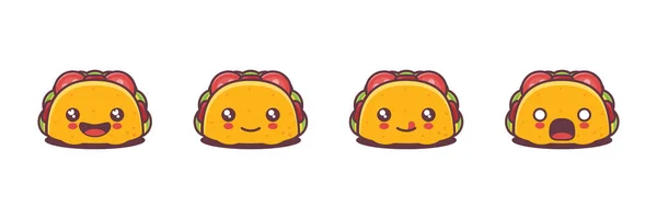 Vector Taco Cartoon Mascot Different Facial Expressions Suitable Icons Logos - Stok Vektor