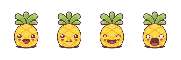 Vector Pineapple Cartoon Mascot Different Facial Expressions Suitable Icons Logos — Stock vektor