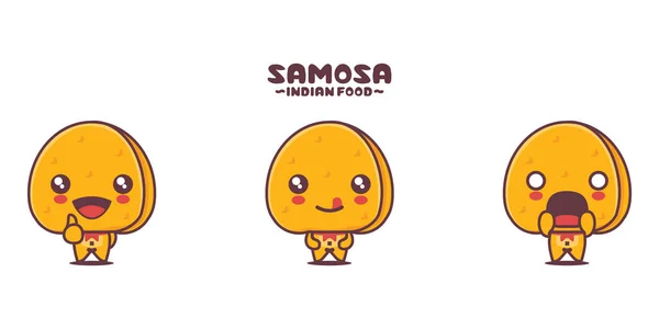 Vector Samosa Cartoon Mascot Traditional Indian Food Illustration Different Expressions — Stockvector