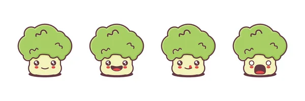 Vector Broccoli Cartoon Mascot Vegetable Illustration Different Facial Expressions Suitable — Vector de stock