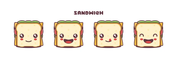 Vector Sandwich Cartoon Mascot Different Facial Expressions Suitable Icons Logos — Stock vektor