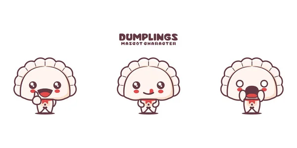 Cute Dumplings Cartoon Mascot Different Expressions Isolated White Background — Vettoriale Stock