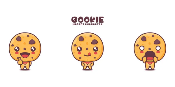 Cookie Cartoon Mascot Different Expressions Isolated White Background — 스톡 벡터