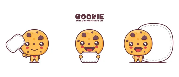 Cookie Cartoon Mascot Blank Board Banner Isolated White Background — 스톡 벡터
