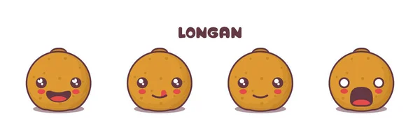 Longan Fruit Cartoon Mascot Different Facial Expressions Suitable Icons Logos — Stock vektor