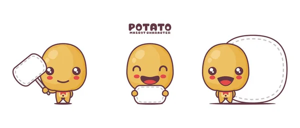 Potato Cartoon Mascot Illustration Blank Board Banner Isolated White Background — Stock vektor