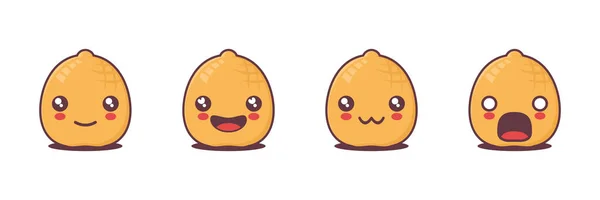 Peanut Cartoon Illustration Different Facial Expressions Suitable Icons Logos Prints — Stockvector