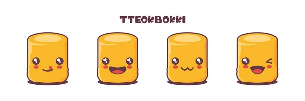 Tteokbokki Tecknad Illustration Koreansk Traditionell Mat Med Olika Ansiktsuttryck Lämplig — Stock vektor