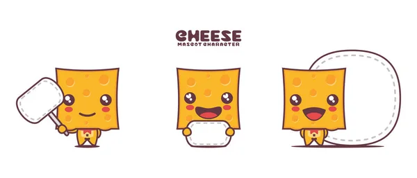 Cheese Slices Cartoon Illustration Blank Board Banner Isolated White Background — Image vectorielle