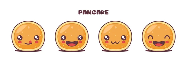 Vector Pancake Cartoon Illustration Different Facial Expressions Suitable Icons Logos — ストックベクタ