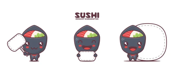 Vector Temaki Sushi Cartoon Illustration Japanese Traditional Food Blank Board — Stockvector