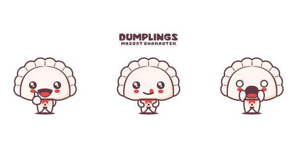 Cute Dumplings Cartoon Mascot Different Expressions Isolated White Background Wektor Stockowy