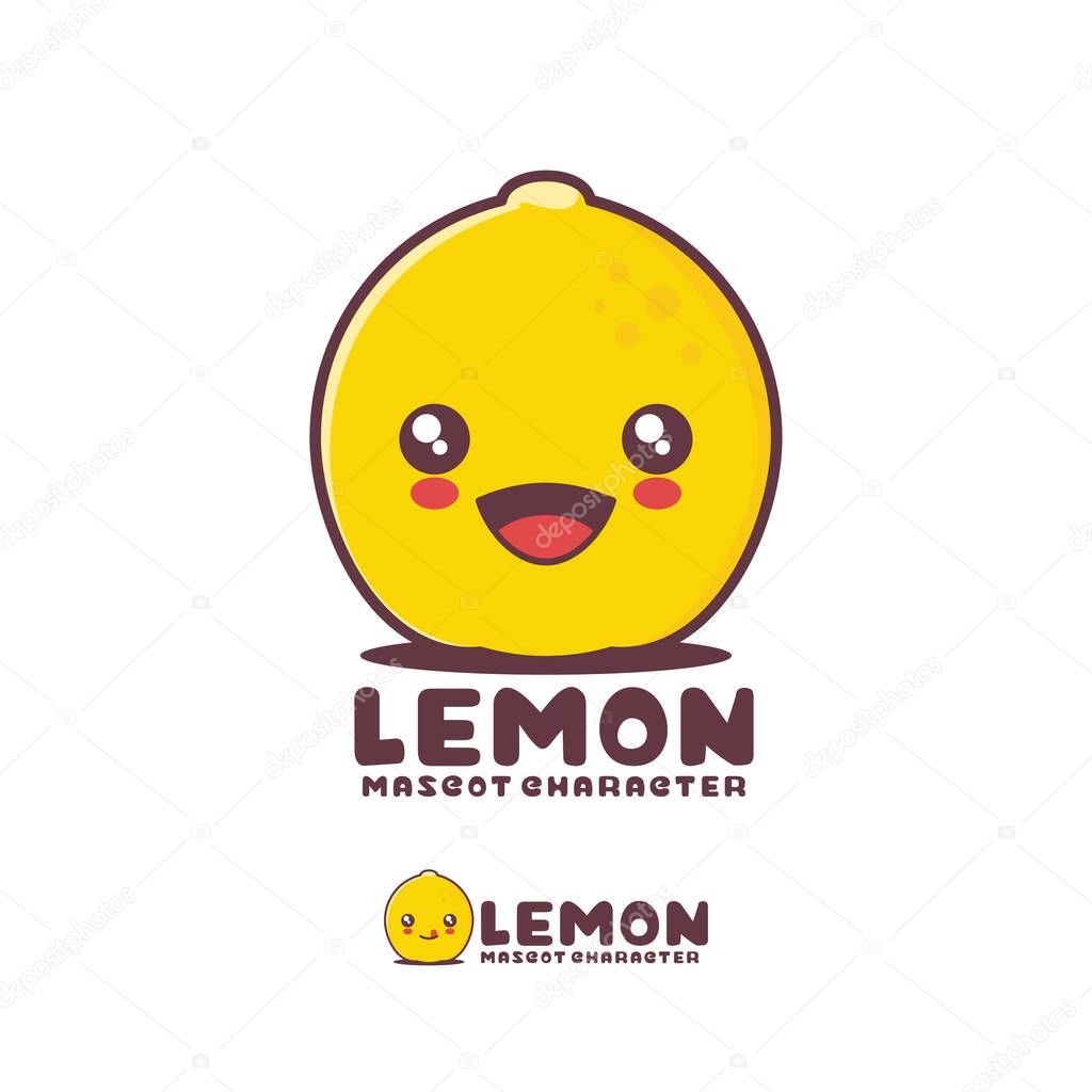 Vector lemon cartoon mascot, with a happy expression, suitable for, logos, prints, stickers, etc, isolated on a white background.