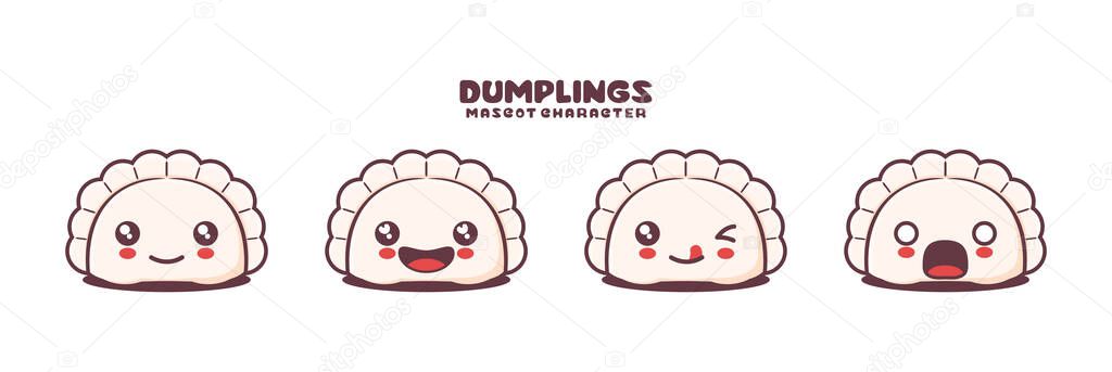 Cute dumplings cartoon mascot, with different facial expressions. suitable for icons, logos, prints, stickers, etc.