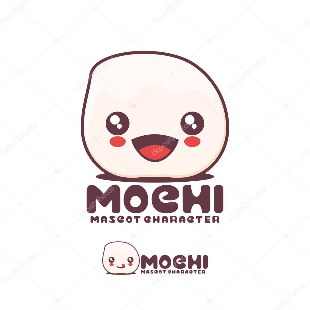 Mochi cartoon illustration, with a happy expression, suitable for, logos, prints, stickers, etc, isolated on a white background.