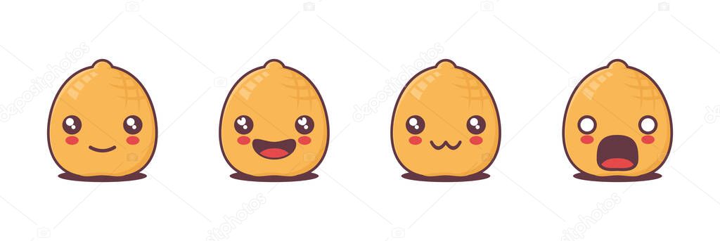 Peanut cartoon illustration, with different facial expressions. suitable for icons, logos, prints, stickers, etc.