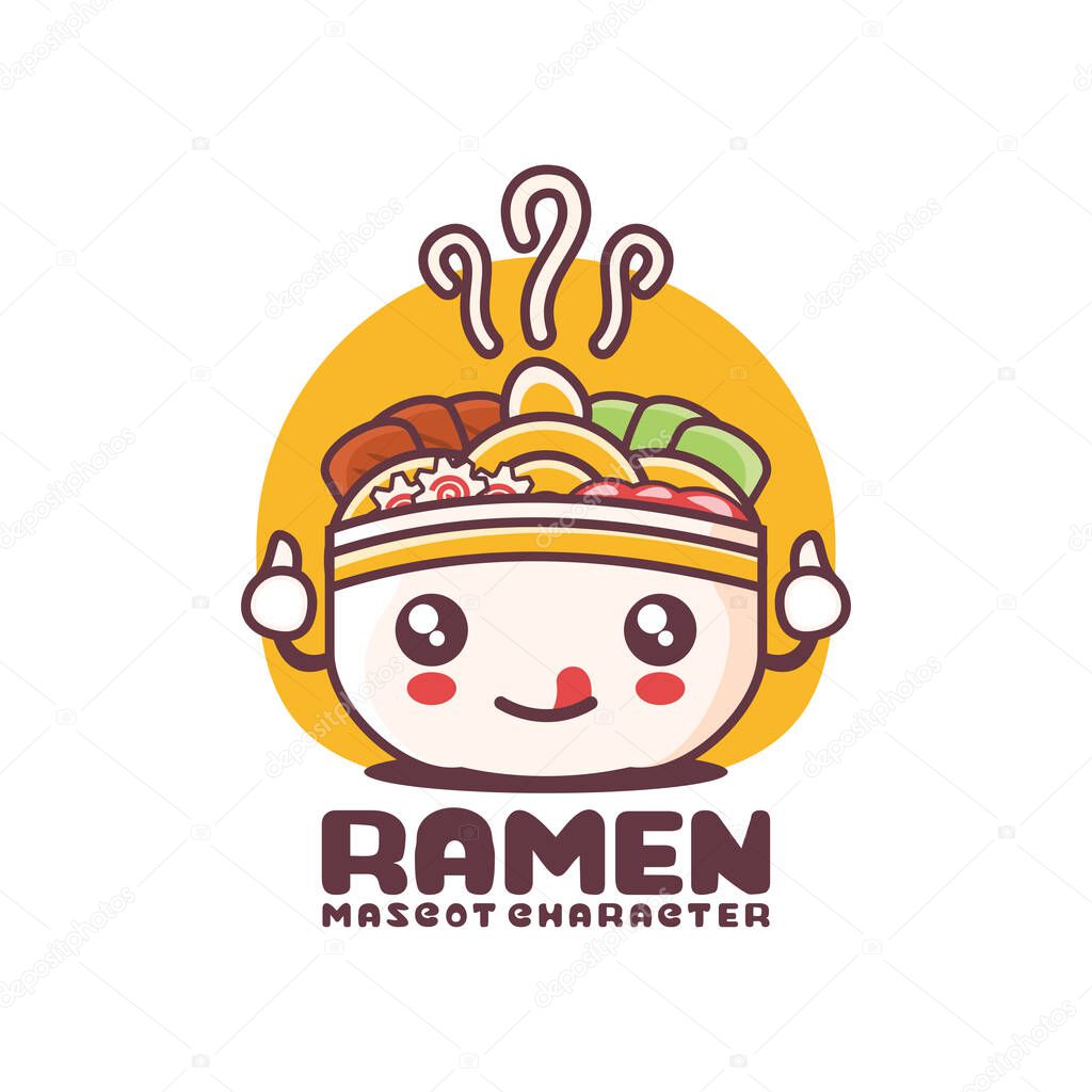 Vector ramen cartoon illustration, Japanese traditional noodles, suitable for, logos, prints, stickers, etc, isolated on a white background.