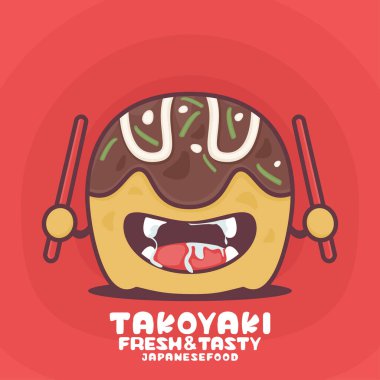 Takoyaki karikatür vektörü. Japon yemek karikatürü çizimi