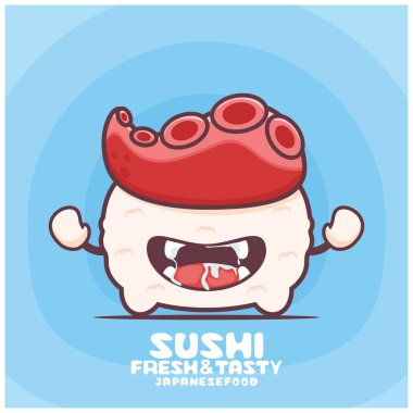 Şirin suşi çizgi film vektörü. Yemek karikatürü çizimi. Posterler, kartlar, etiketler için uygun.