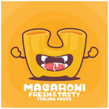 Makarna çizgi filmi. İtalyan makarna vektör çizimi. Komik bir ağızla.