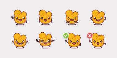 Kızıl çizgi film. Bitkilerin vektör çizimi. Yüzleri ve ifadeleri farklı. Sevimli çizgi film