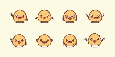 Quesadilla çizgi filmi. Meksika yemeklerinin vektör çizimi. Yüzleri ve ifadeleri farklı. Sevimli çizgi film