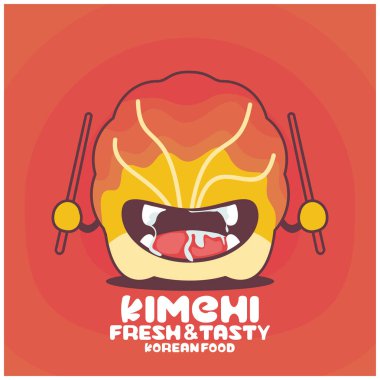 Kimchi çizgi filmi. Kore gıda vektör illüstrasyonu. Komik bir ağızla.