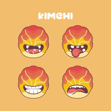 Kimchi cartoon. korean food vector illustration. with different mouth expressions. cute cartoon