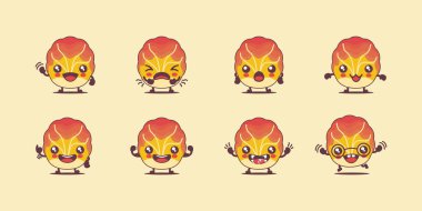 Kimchi çizgi filmi. Kore gıda vektör illüstrasyonu. Yüzleri ve ifadeleri farklı. Sevimli çizgi film