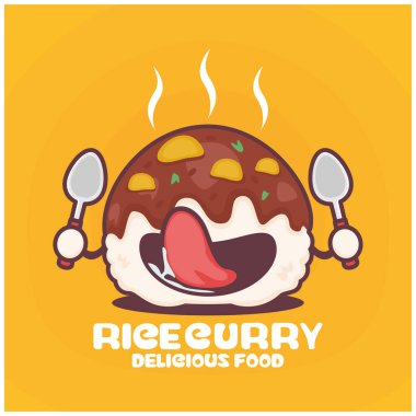 Pirinç körisi çizgi filmi. Vektör çizimi, çorba tabağı, Asya mutfağı. Komik bir ifadeyle.