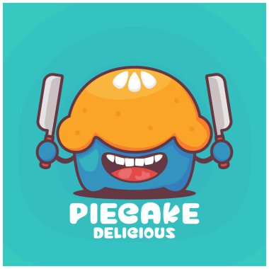 Pasta çizgi filmi. Yiyeceğin vektör çizimi. Komik bir ifadeyle.