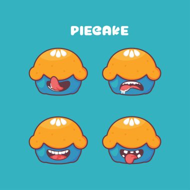 Pasta çizgi filmi. Yiyeceğin vektör çizimi. Farklı ağız ifadeleriyle. Sevimli çizgi film