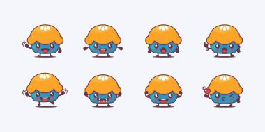 Pasta çizgi filmi. Yiyeceğin vektör çizimi. Yüzleri ve ifadeleri farklı. Sevimli çizgi film