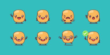 Soya fasulyesi çizgi filmi. fındık vektör çizimi. Yüzleri ve ifadeleri farklı. Sevimli çizgi film